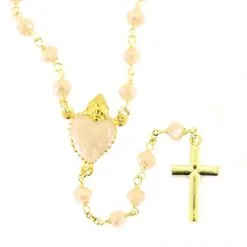 Rosario Argento Dorato E Vetro Rosa Grano 4 Mm