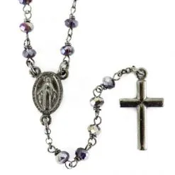 Rosario Argento E Vetro Sfaccettato Nero Grano 3 Mm