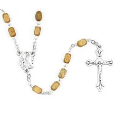 Rosario In Legno E Metallo Grano 6x4 Mm