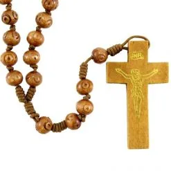Rosario In Legno Naturale Legatura Seta Grano 6 Mm
