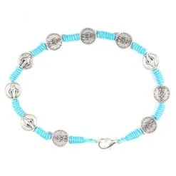 Rosario A Bracciale Medaglia Miracolosa Legata Con Spago Celeste
