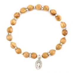 Rosario A Bracciale Elastico Legno E Metallo 6 Mm