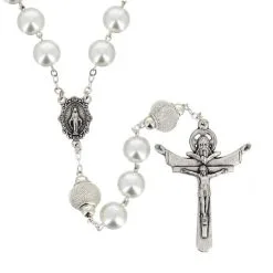 Rosario Argentato Perla Bianca Grano 12 Mm