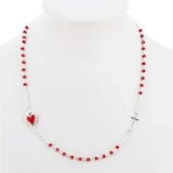 Rosario Collana Argento 925° Cristallo Rosso 3 Mm