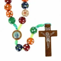 Rosario Collana Legno Corda Multicolor Grano 9 Mm