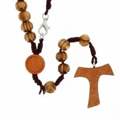 Rosario Collana Legno Corda Tau Grano 8 Mm