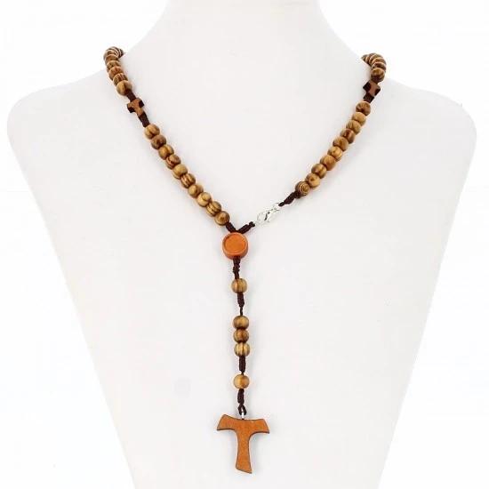 Rosario Collana Legno Corda Tau Grano 8 Mm 4 Rosario Collana Legno Corda Tau Grano 8 Mm - immagine 4