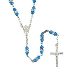 Rosario Cristallo Celeste Argento E Swaroski Grano 5 Mm