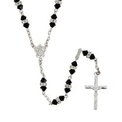 Rosario Cristallo Nero Argento E Swaroski Grano 5 Mm