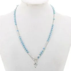 Rosario Girocollo Argento 800° Swaroski Celeste Grano 3 Mm