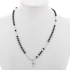 Rosario Girocollo Argento 800° Swaroski Nero Grano 3 Mm