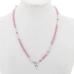 Rosario Girocollo Argento 800° Swaroski Rosa Grano 3 Mm