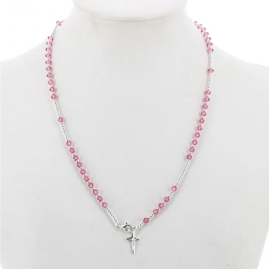 Rosario Girocollo Argento 800° Swaroski Rosa Grano 3 Mm 1 Rosario Girocollo Argento 800° Swaroski Rosa Grano 3 Mm