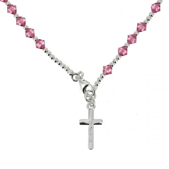 Rosario Girocollo Argento 800° Swaroski Rosa Grano 3 Mm 2 Rosario Girocollo Argento 800° Swaroski Rosa Grano 3 Mm - immagine 2