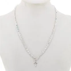 Rosario Girocollo Argento 800° Swaroski Trasparenti Grano 3 Mm