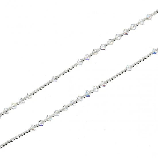Rosario Girocollo Argento 800° Swaroski Trasparenti Grano 3 Mm 3 Rosario Girocollo Argento 800° Swaroski Trasparenti Grano 3 Mm - immagine 3