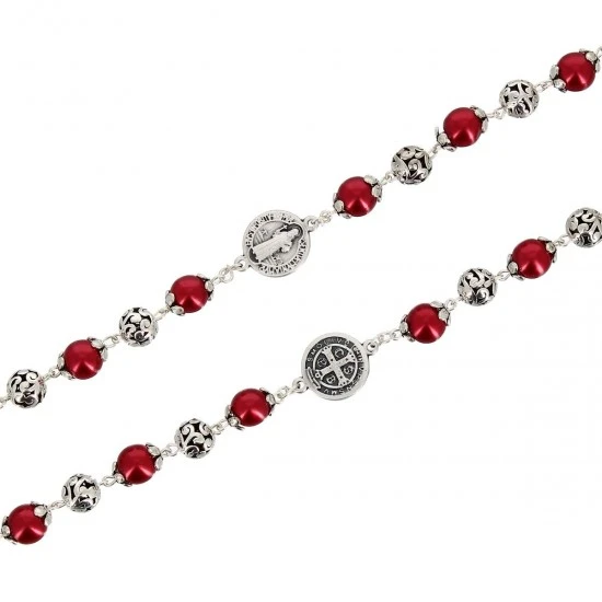 Rosario San Benedetto Perla Rosso Grano 8 Mm 3 Rosario San Benedetto Perla Rosso Grano 8 Mm - immagine 3