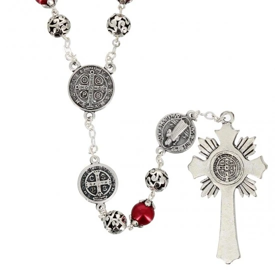 Rosario San Benedetto Perla Rosso Grano 8 Mm 4 Rosario San Benedetto Perla Rosso Grano 8 Mm - immagine 4