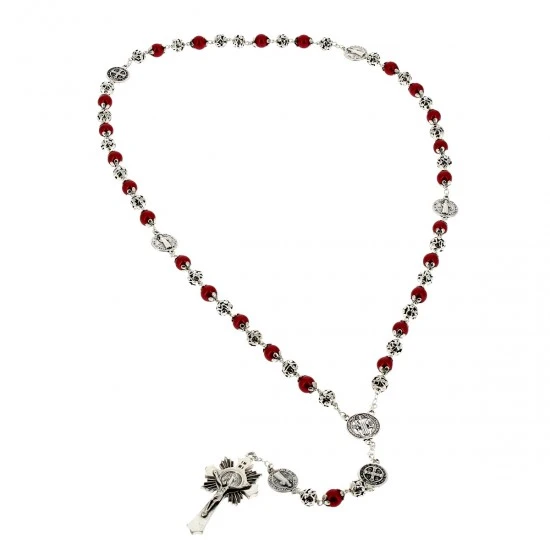 Rosario San Benedetto Perla Rosso Grano 8 Mm 5 Rosario San Benedetto Perla Rosso Grano 8 Mm - immagine 5